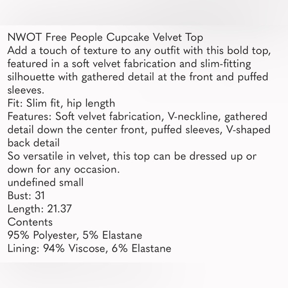NWOT Free People Cupcake Velvet Top - Picture 5 of 5